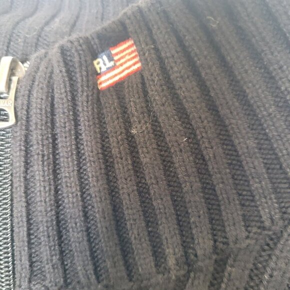 VTG Polo Jeans Company Ralph Lauren Cardigan sweater Zip Blk Stripe 2XL Flag - Picture 5 of 7